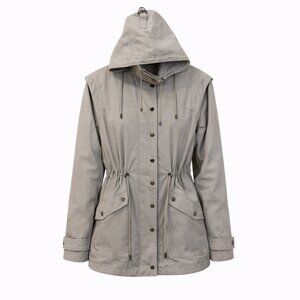 New York & Co Taupe Utility Anorak Jacket M Hooded Drawstring Normcore Chic Gorp